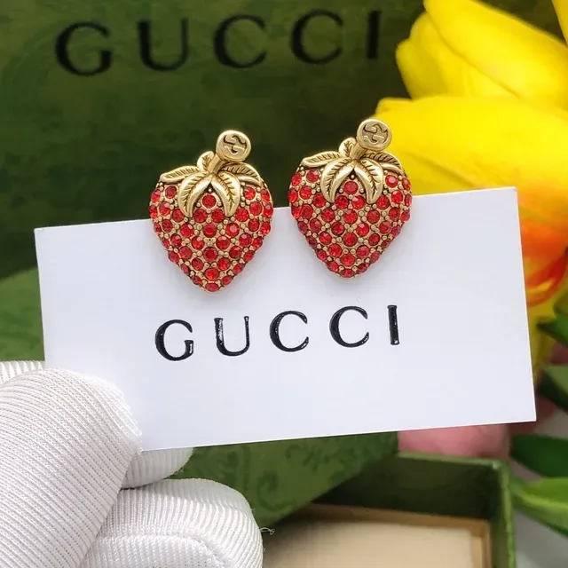 Gucci Strawberry Crystal Gold-Tone Earrings 4