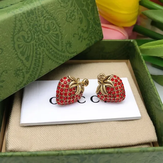 Gucci Strawberry Crystal Gold-Tone Earrings 5