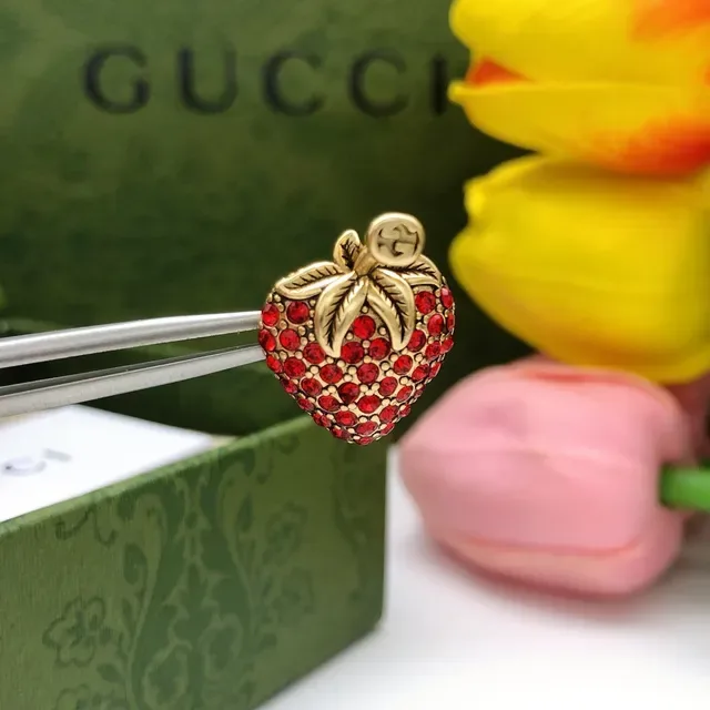 Gucci Strawberry Crystal Gold-Tone Earrings 6