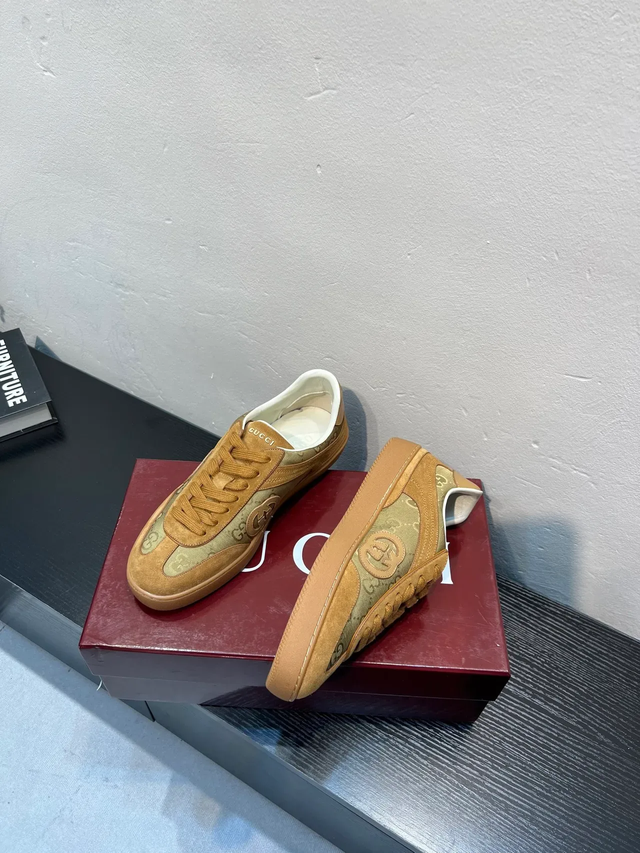 Gucci Tennis 1977 Beige and Tan GG Monogram Suede Lifestyle Sneakers 4