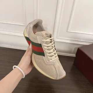 Gucci Tennis 1977 Beige Mesh and Suede Web Stripe Lifestyle Sneakers