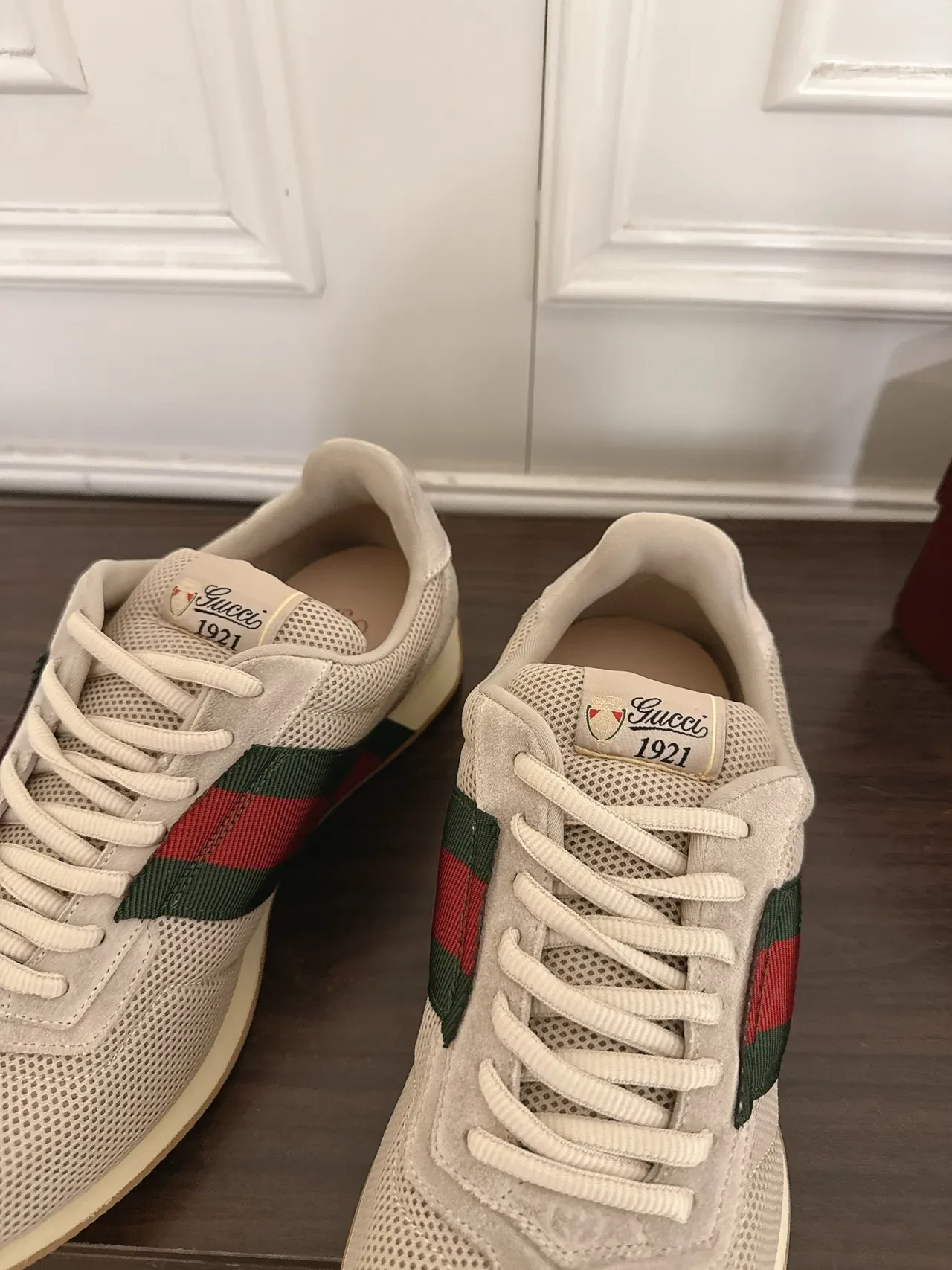 Gucci Tennis 1977 Beige Mesh and Suede Web Stripe Lifestyle Sneakers 4