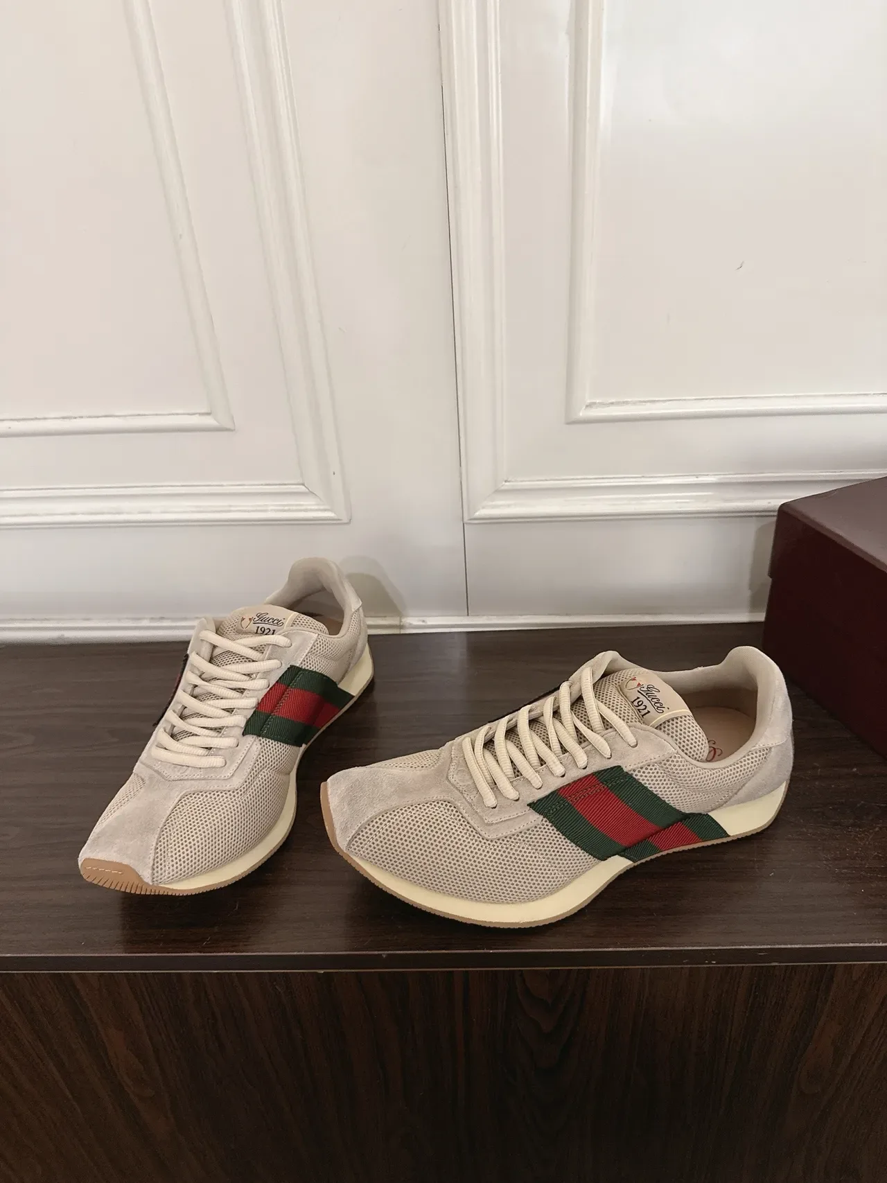 Gucci Tennis 1977 Beige Mesh and Suede Web Stripe Lifestyle Sneakers 5