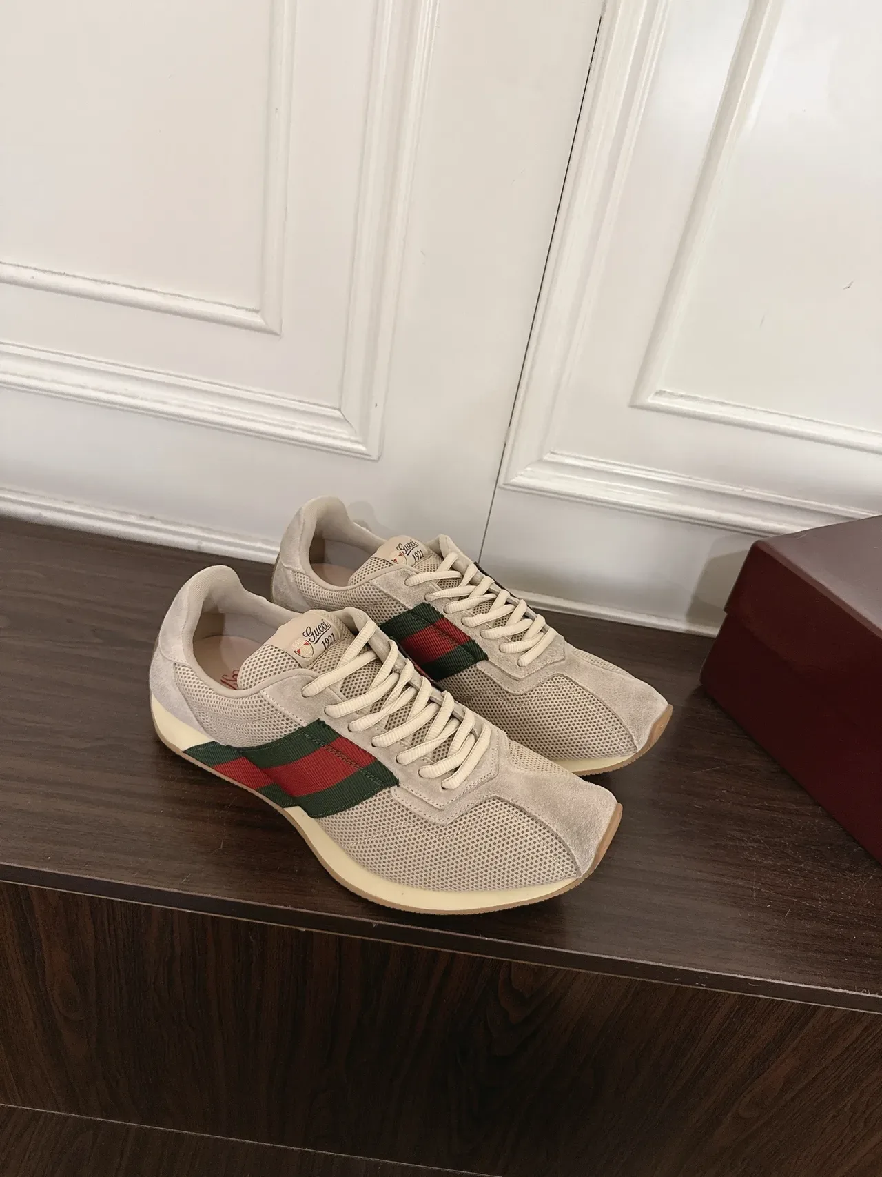 Gucci Tennis 1977 Beige Mesh and Suede Web Stripe Lifestyle Sneakers 6