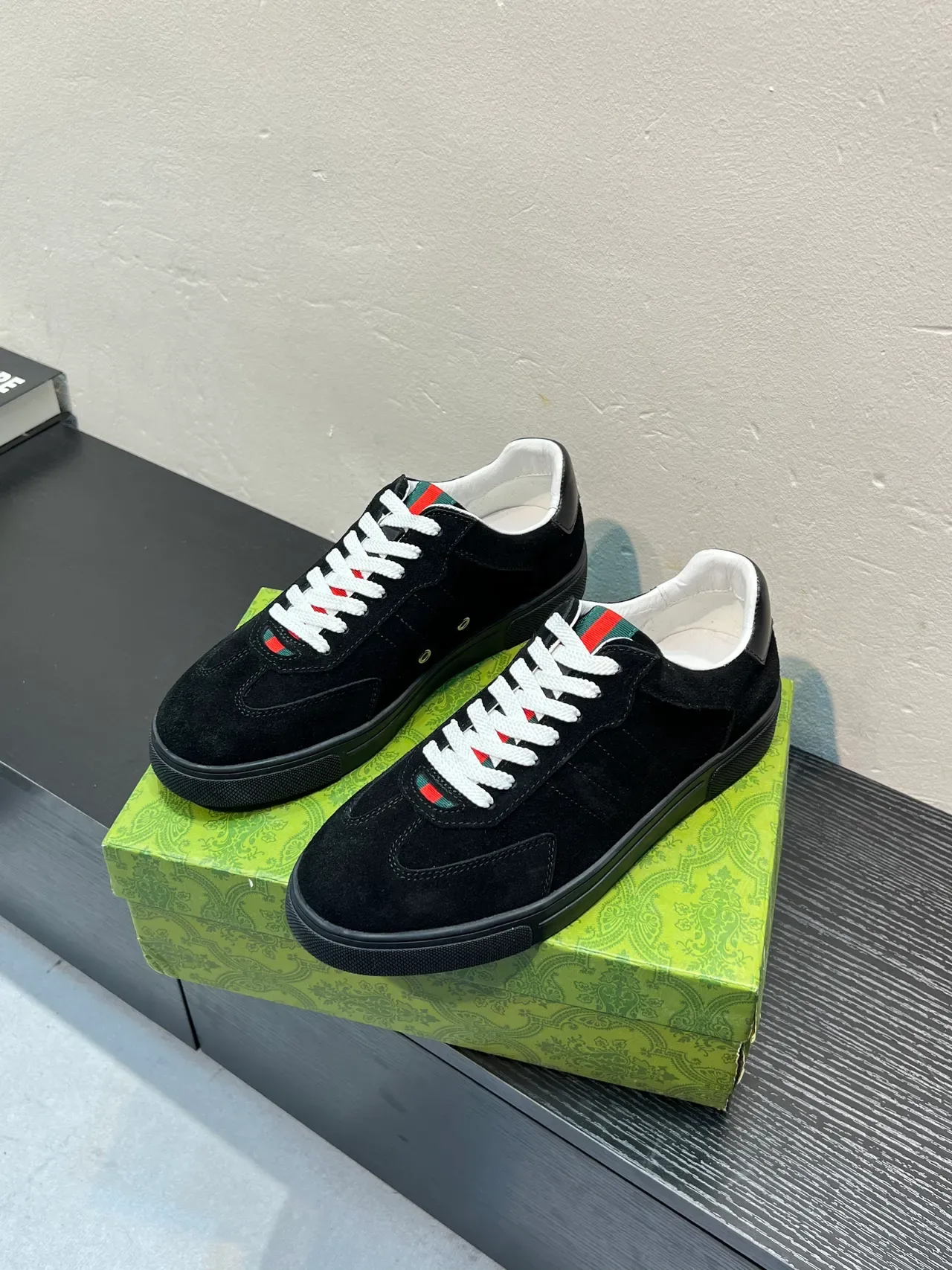 Gucci Tennis 1977 Black White Suede Upper Web Stripe Detail Lifestyle Sneakers 3
