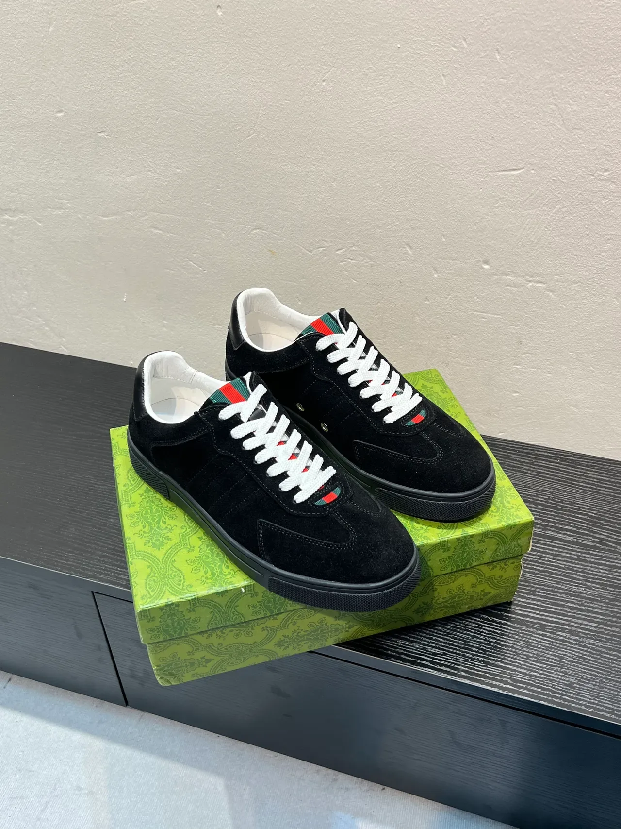 Gucci Tennis 1977 Black White Suede Upper Web Stripe Detail Lifestyle Sneakers 5