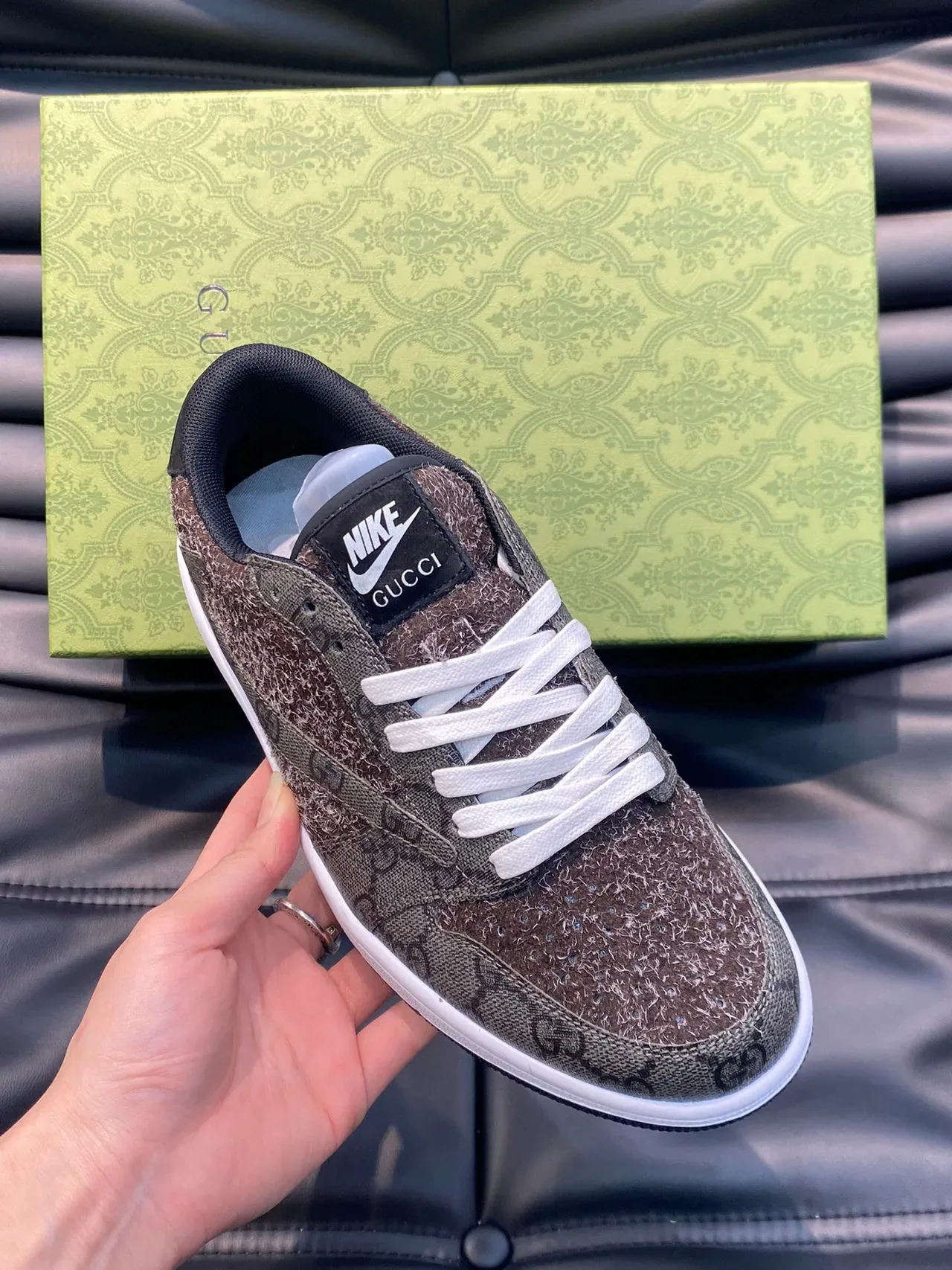Gucci Tennis 1977 GG Monogram Chaussures Lifestyle Marron Texturées 6