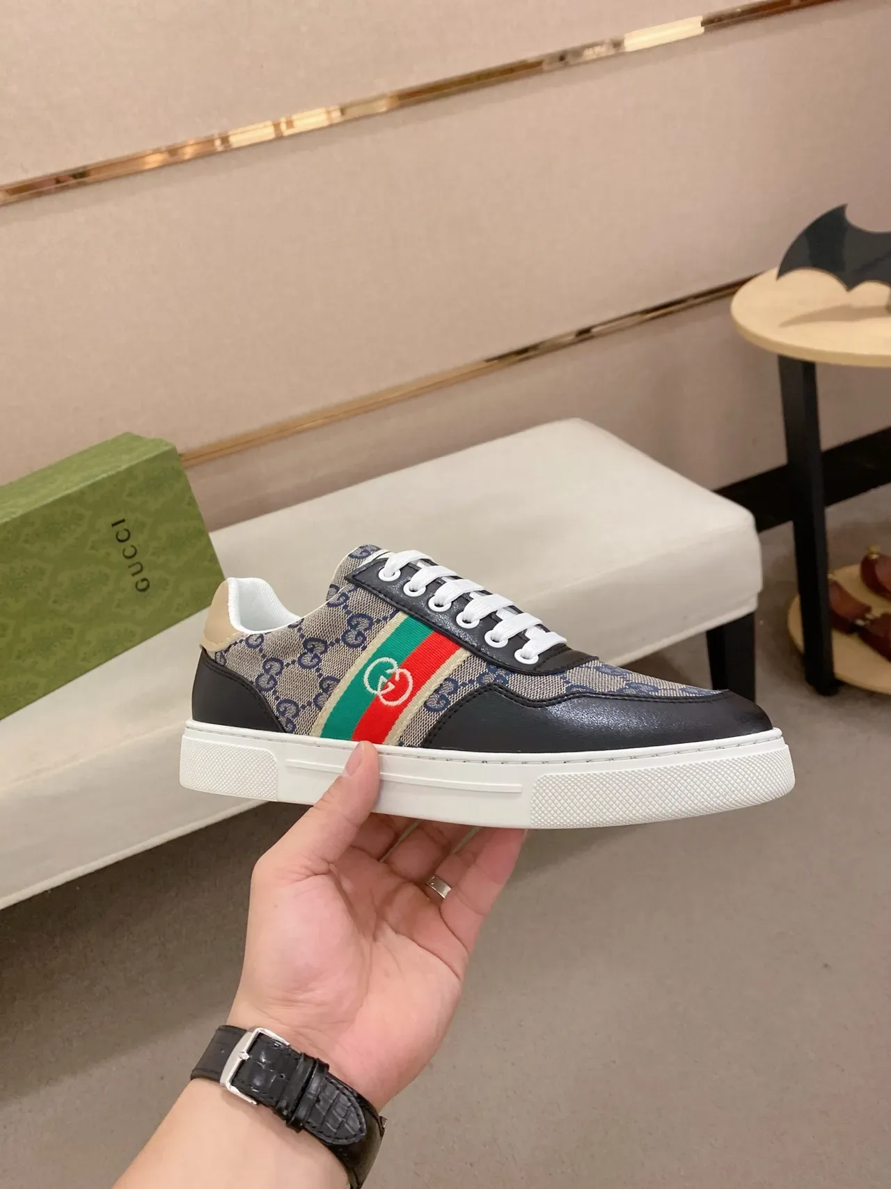 Gucci Tennis 1977 GG Monogram Canvas and Leather Lifestyle Sneakers 4