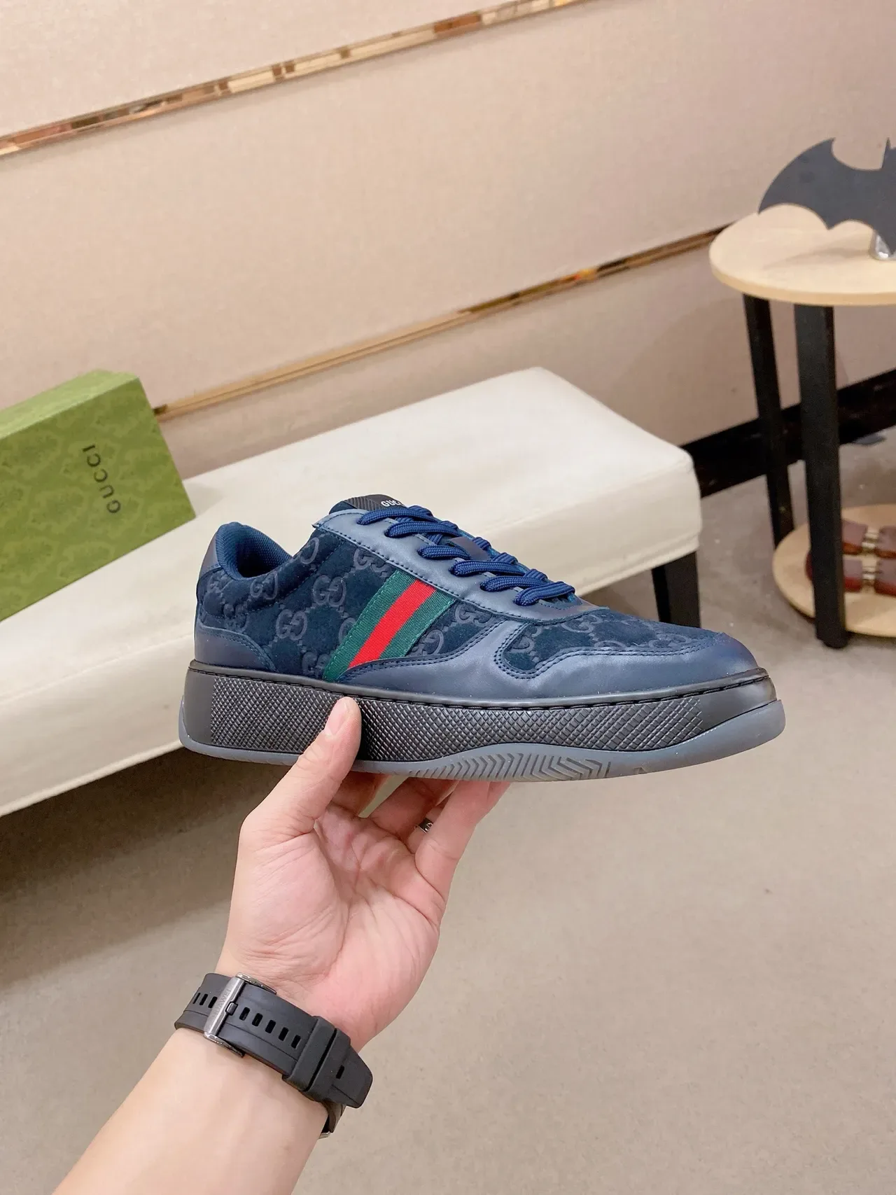 Gucci Tennis 1977 Navy Blue GG Monogram Web Stripe Lifestyle Sneakers 5