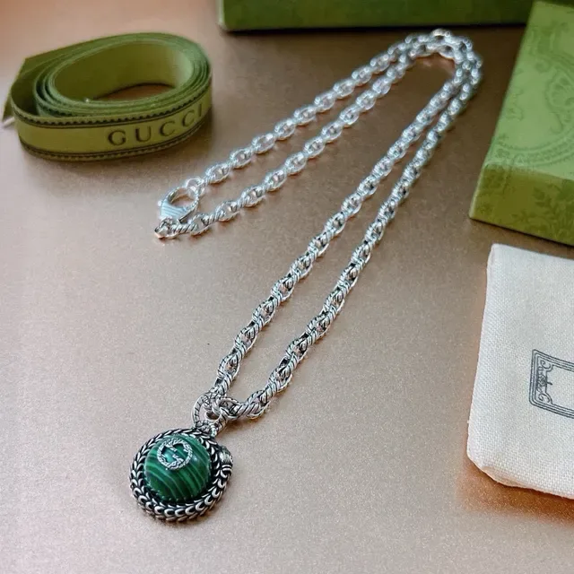 Gucci Twisted Rope-Link Malachite Interlocking G Necklace 3