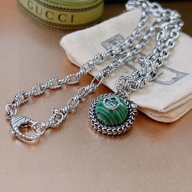Gucci Twisted Rope-Link Malachite Interlocking G Necklace 5