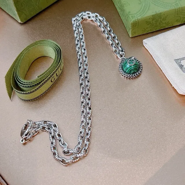 Gucci Twisted Rope-Link Malachite Interlocking G Necklace 7