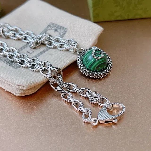 Gucci Twisted Rope-Link Malachite Interlocking G Necklace 8