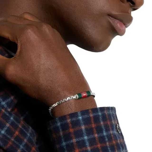 Gucci Web Enamel Cylinder Pendant Necklace 2
