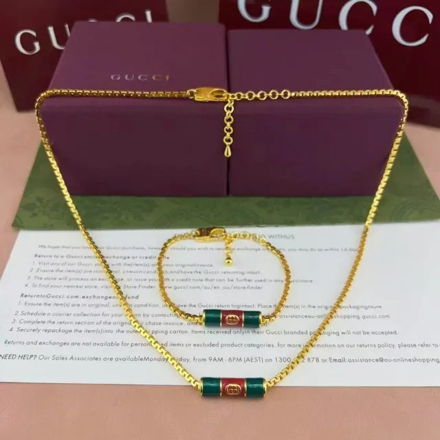 Gucci Web Enamel Cylinder Pendant Necklace 4