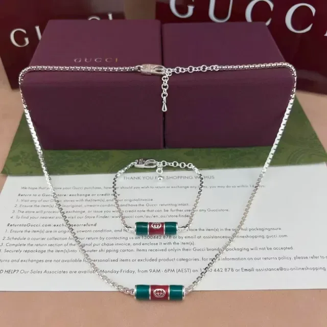 Gucci Web Enamel Cylinder Pendant Necklace 7
