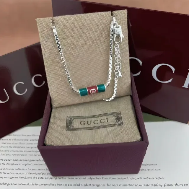 Gucci Web Enamel Cylinder Pendant Necklace 9