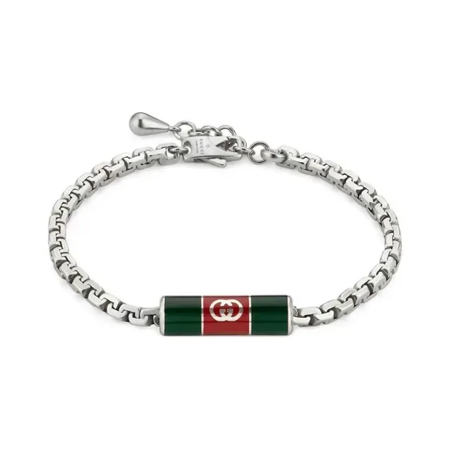 Gucci Web Enamel Cylinder Pendant Necklace 10