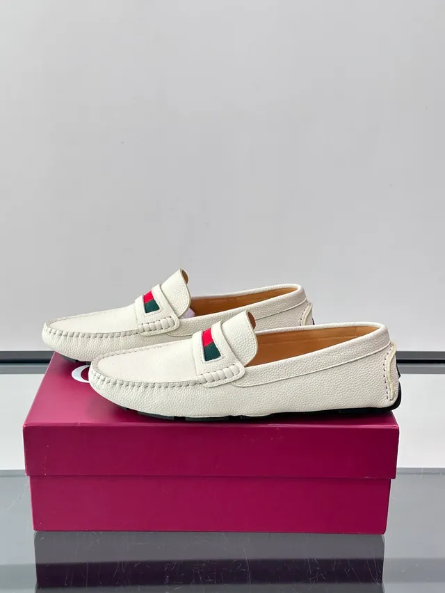 Gucci Web Loafer Off-White Pebbled Leather Loafer 5