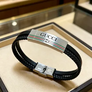 Gucci Web Stripe Pulseira de couro trançada