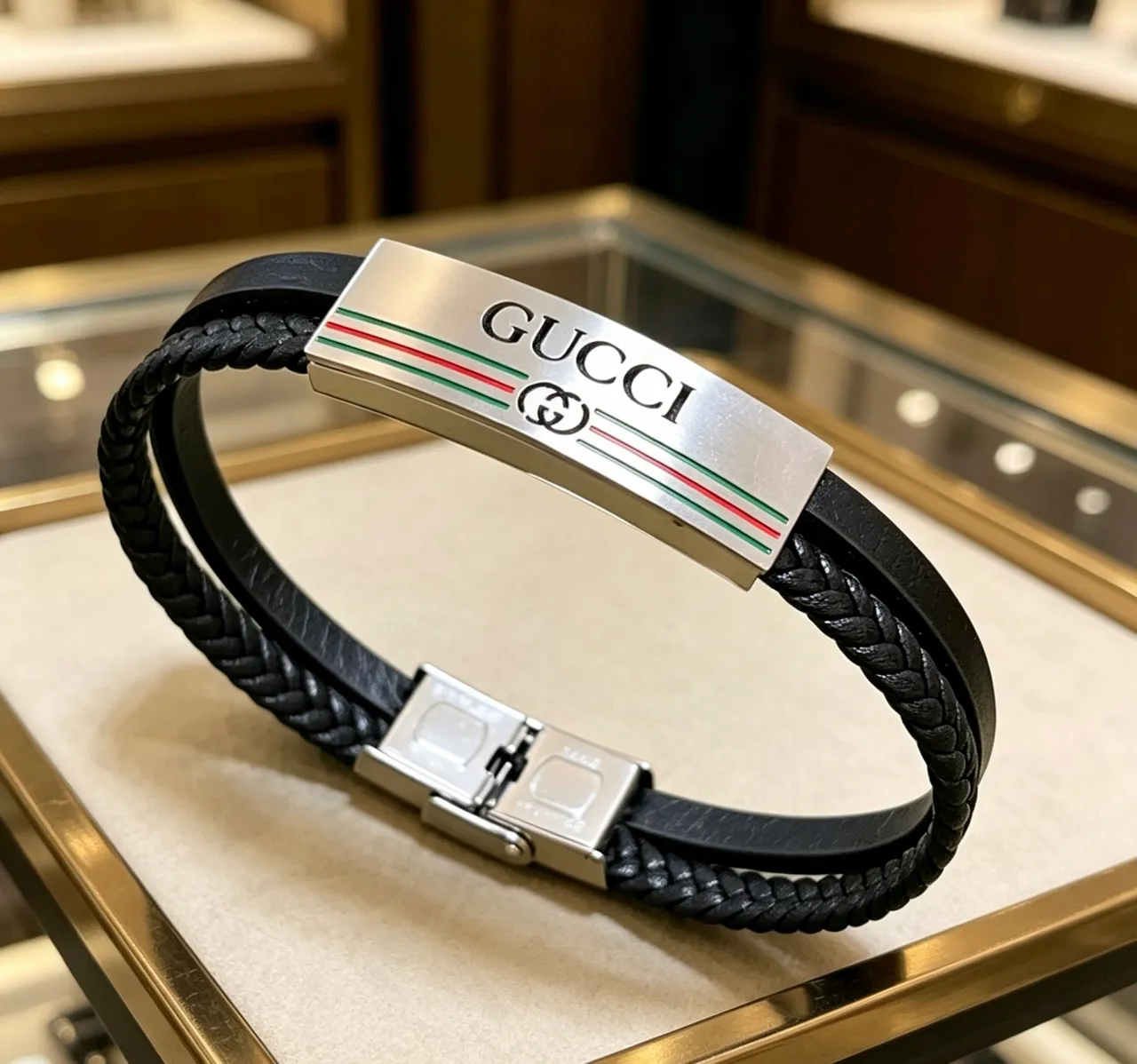 Gucci Web Stripe Braided Leather Bracelet 4