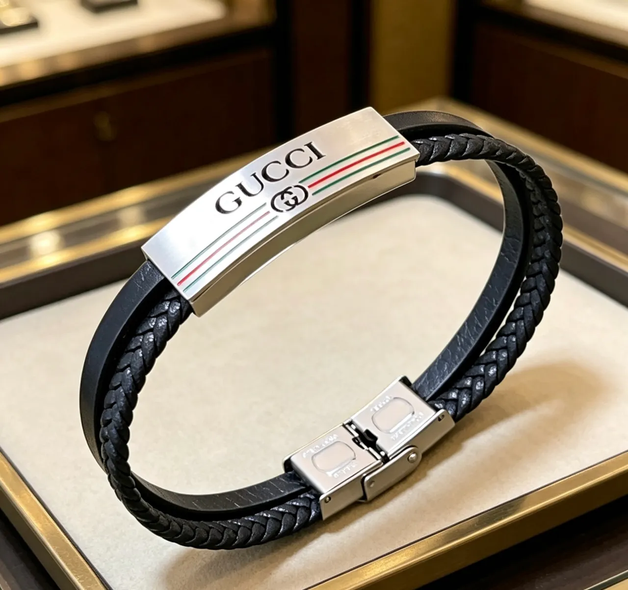 Gucci Web Stripe Braided Leather Bracelet 6