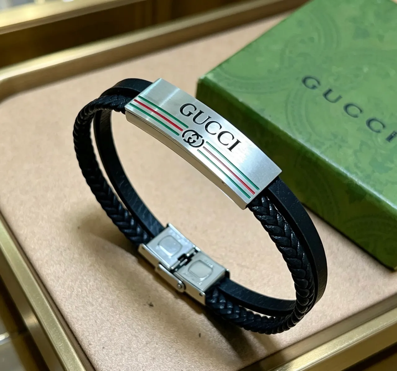 Gucci Web Stripe Braided Leather Bracelet 7