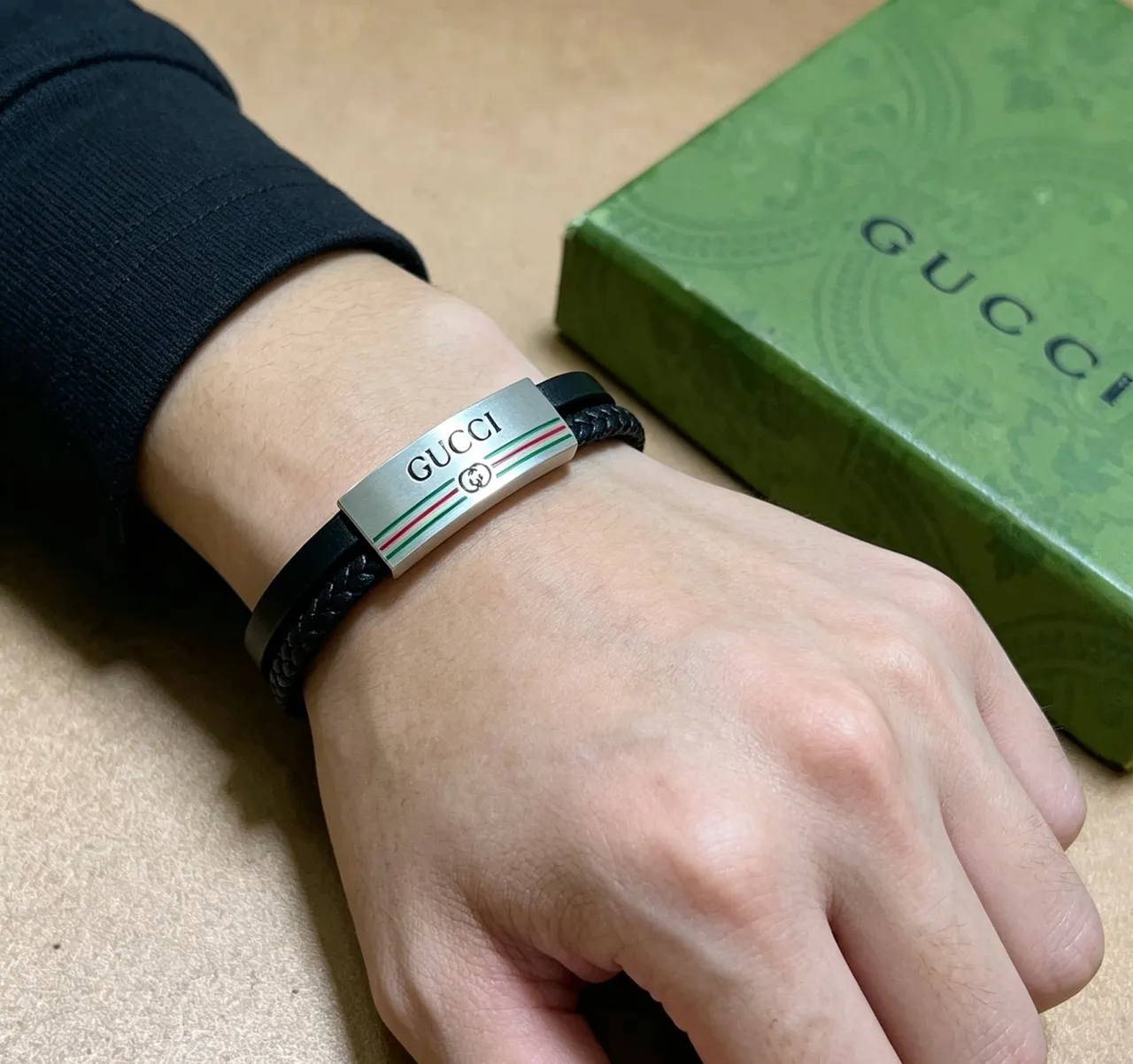 Gucci Web Stripe Braided Leather Bracelet 8
