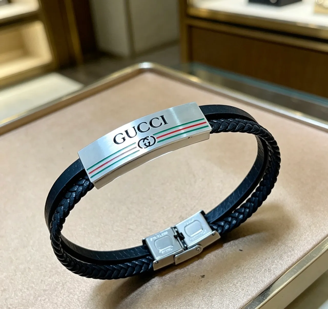 Gucci Web Stripe Braided Leather Bracelet 9