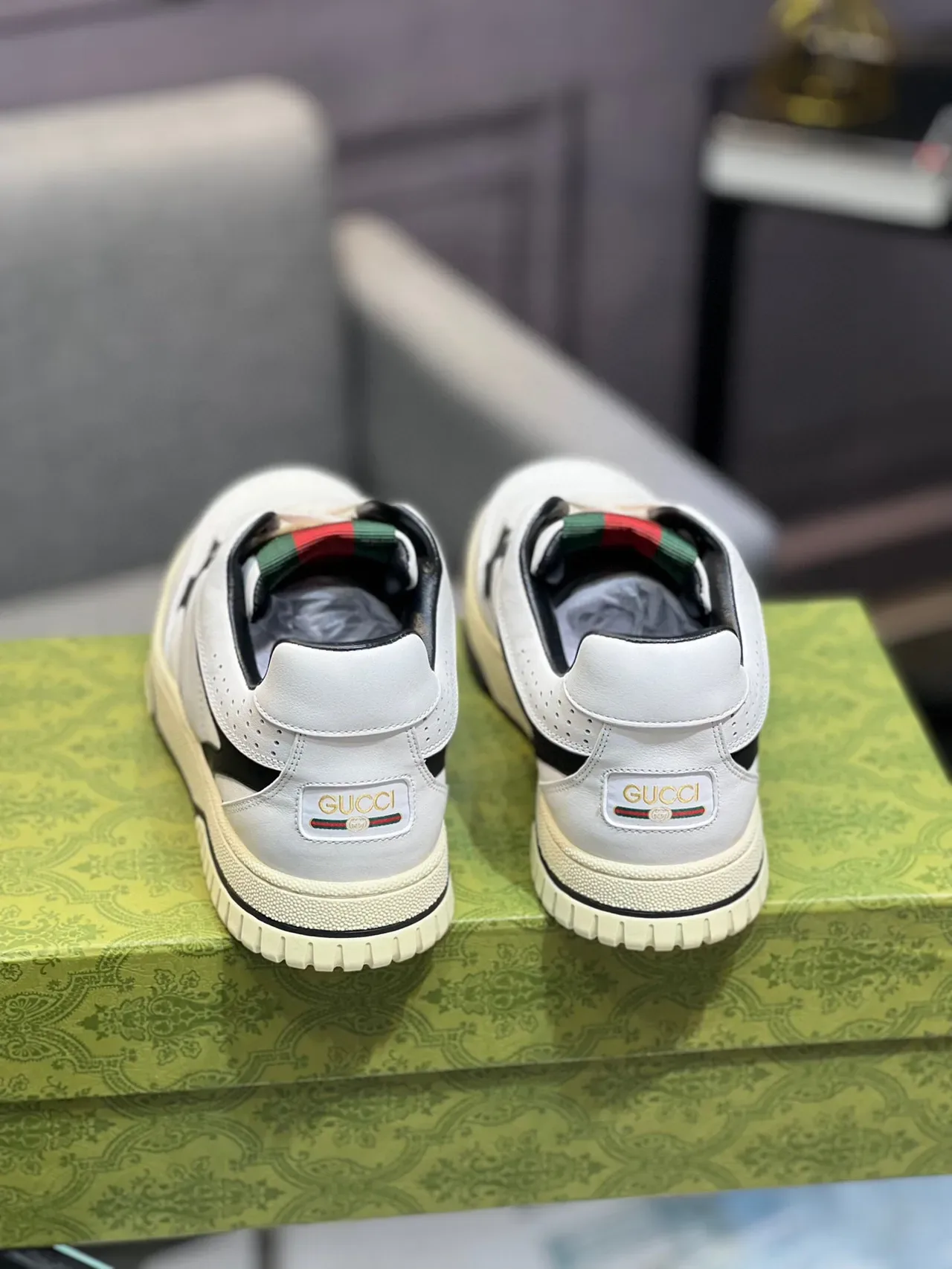 Gucci White Black Leather Upper Side Overlay Detailing Lifestyle Sneakers 5