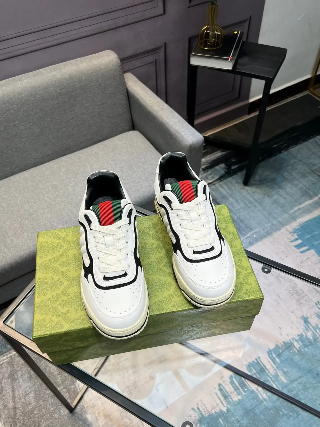 Gucci White Black Leather Upper Side Overlay Detailing Lifestyle Sneakers 8