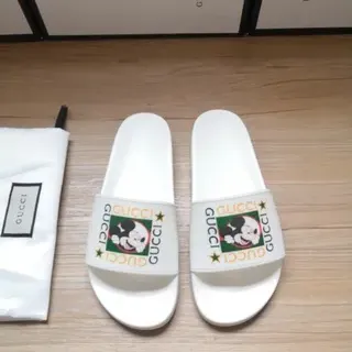 Gucci White Mickey Mouse Graphic Slide Slippers