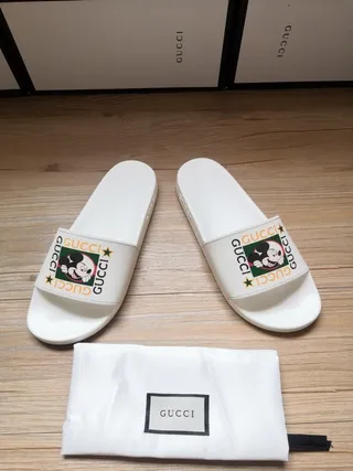 Gucci White Mickey Mouse Graphic Slide Slippers 4