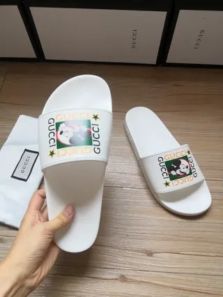 Gucci White Mickey Mouse Graphic Slide Slippers 9