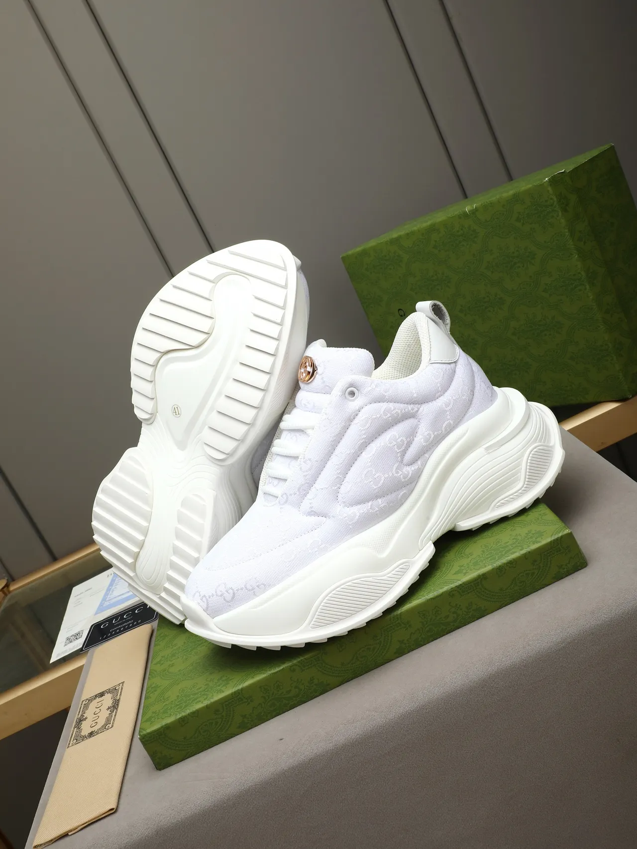 Gucci White Quilted Textile Upper Oversized Layered Sole Chunky Sneakers 4