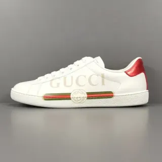 Gucci White Red Leather Upper Side Logo Print Lifestyle Sneakers