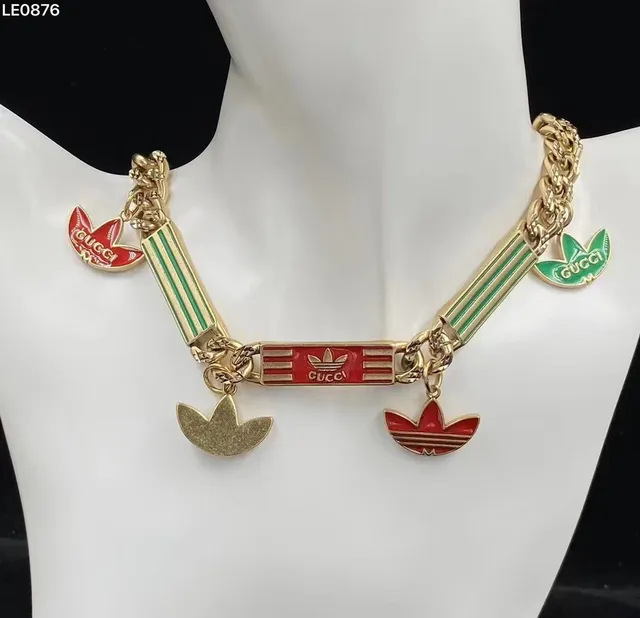 Gucci x Adidas Enamel Trefoil Charm Curb Chain Necklaces 2