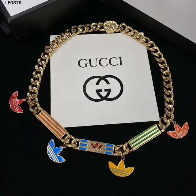 Gucci x Adidas Enamel Trefoil Charm Curb Chain Necklaces 3