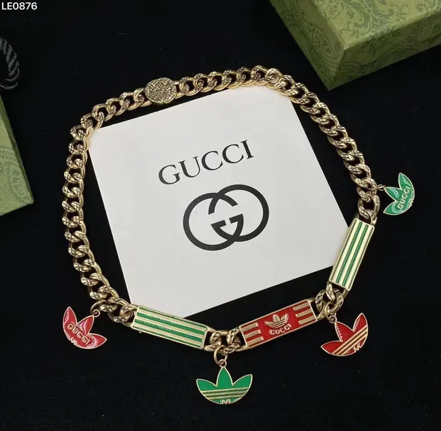Gucci x Adidas Enamel Trefoil Charm Curb Chain Necklaces 4