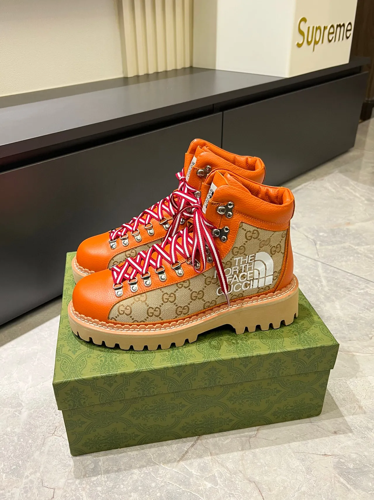 Gucci x The North Face Mountaineering Boot Orange GG Canvas Hiking Boots 3