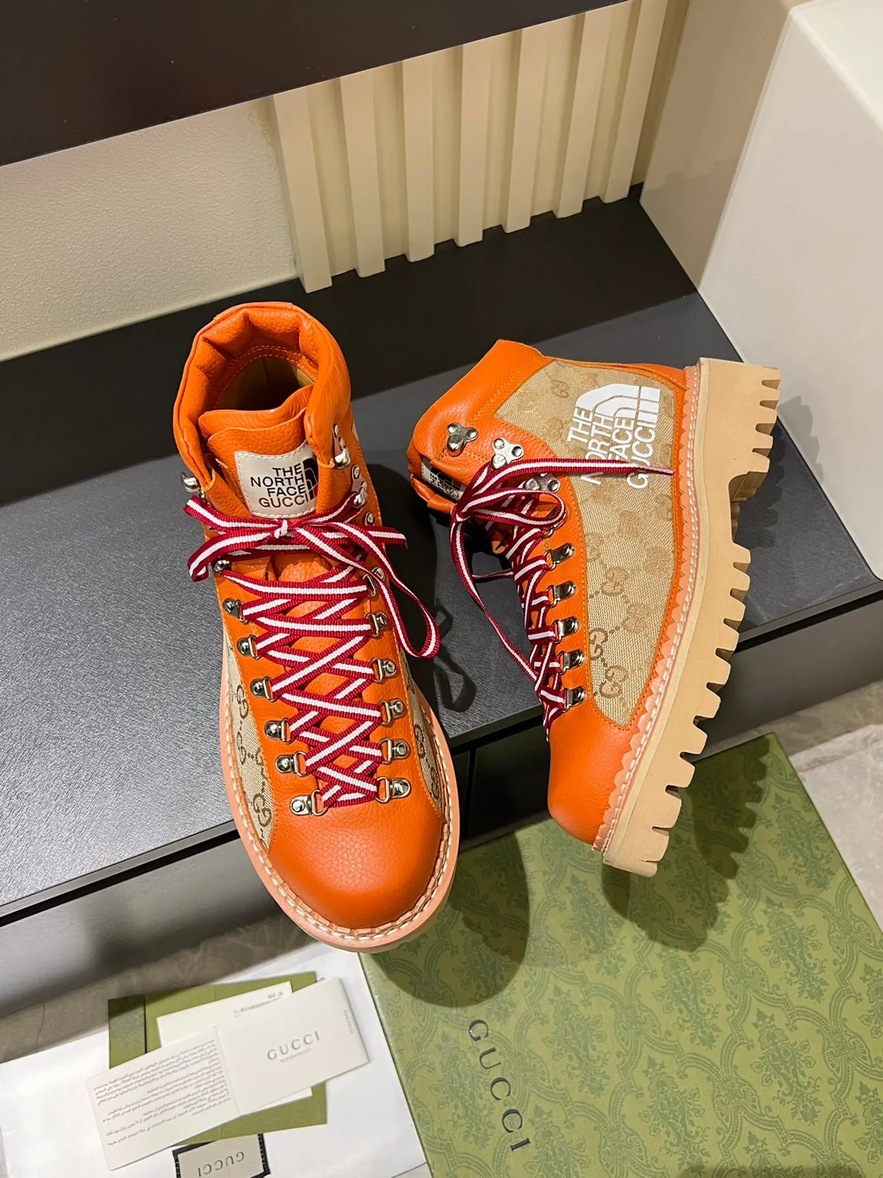 Gucci x The North Face Mountaineering Boot Orange GG Canvas Hiking Boots 4