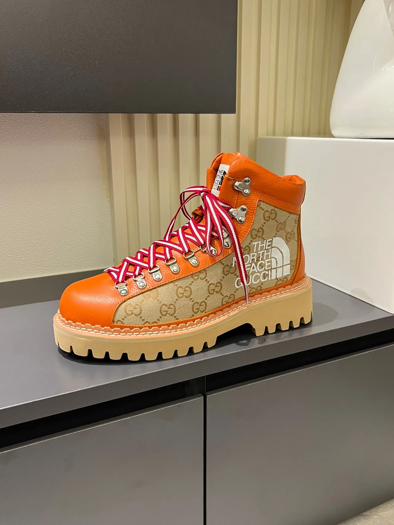 Gucci x The North Face Mountaineering Boot Orange GG Canvas Hiking Boots 5