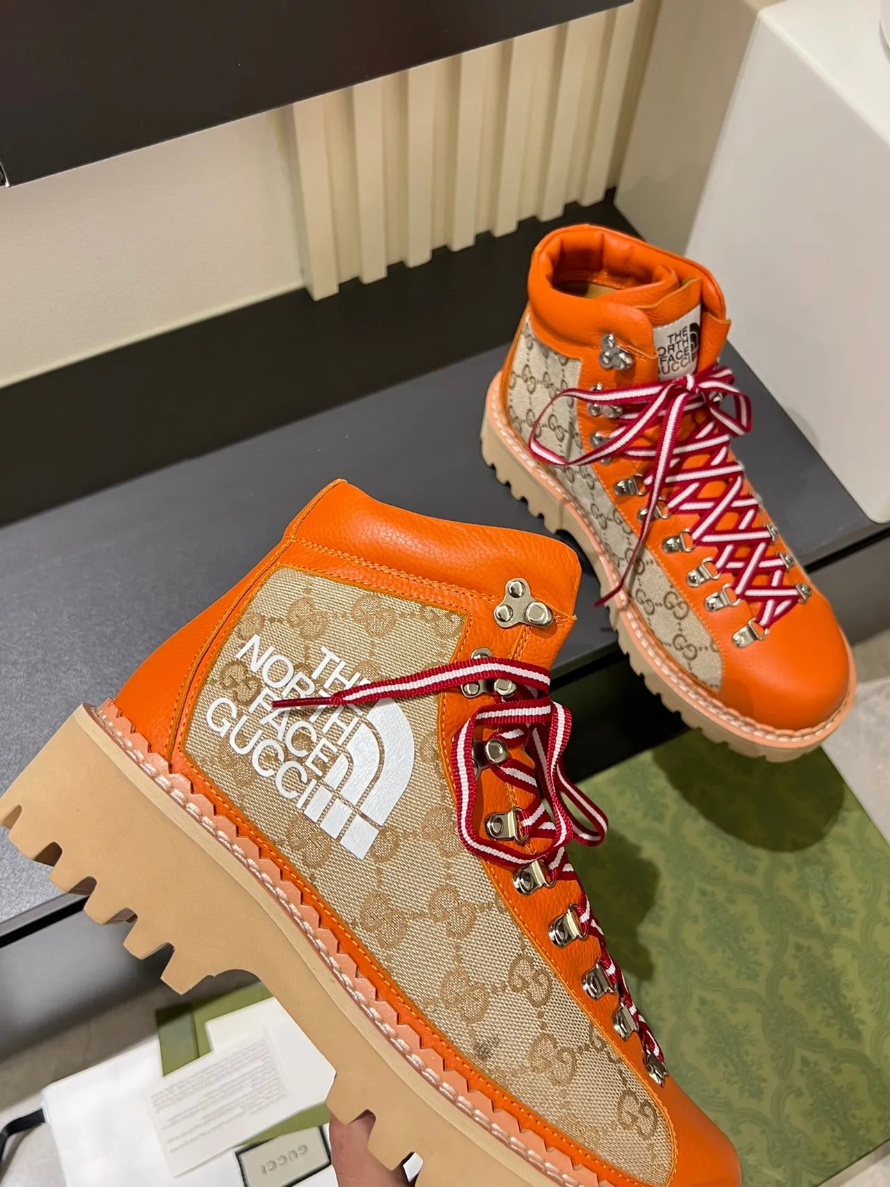 Gucci x The North Face Mountaineering Boot Orange GG Canvas Hiking Boots 7