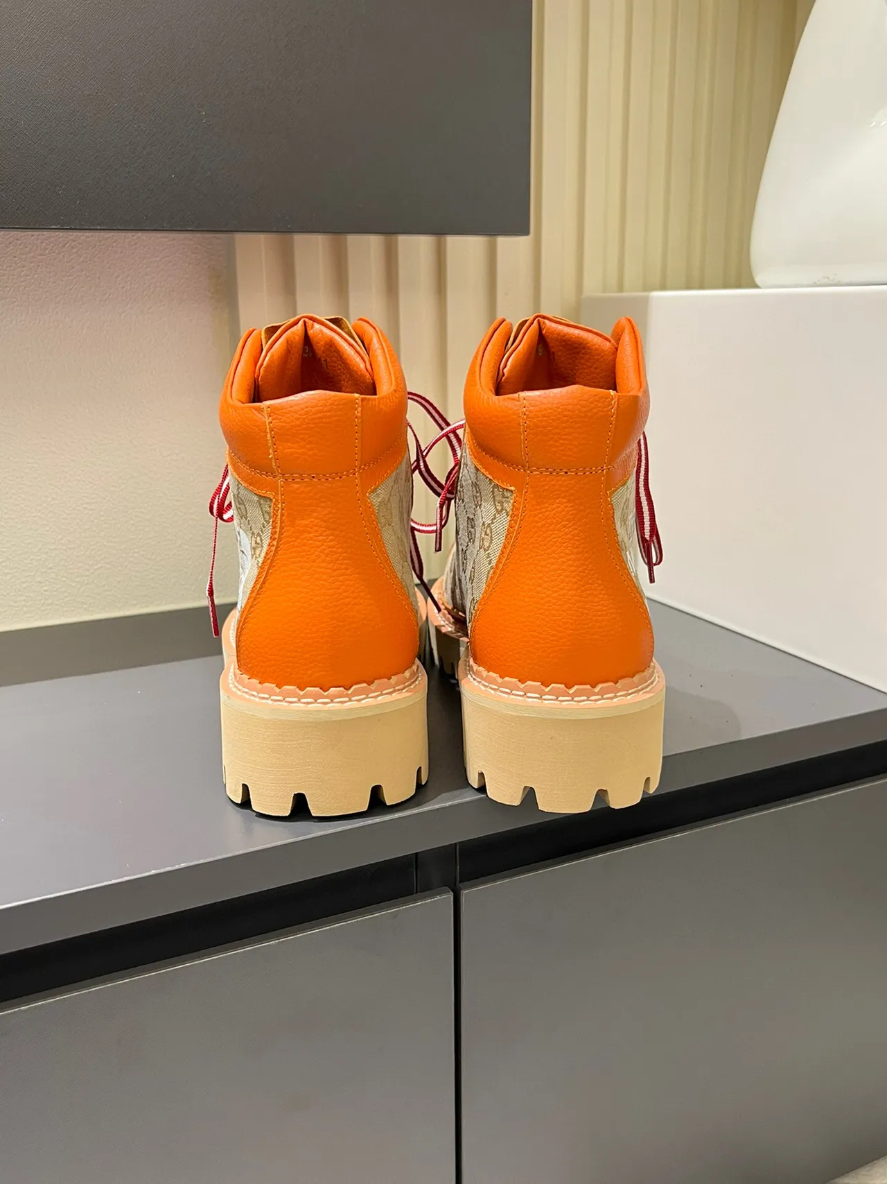 Gucci x The North Face Mountaineering Boot Orange GG Canvas Hiking Boots 8