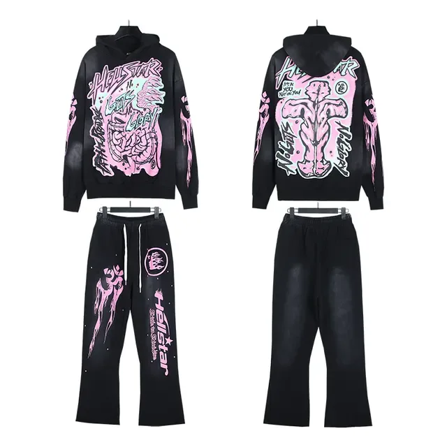 Hellstar Black Pink Graphic-Print Oversized Fit Tracksuit 8
