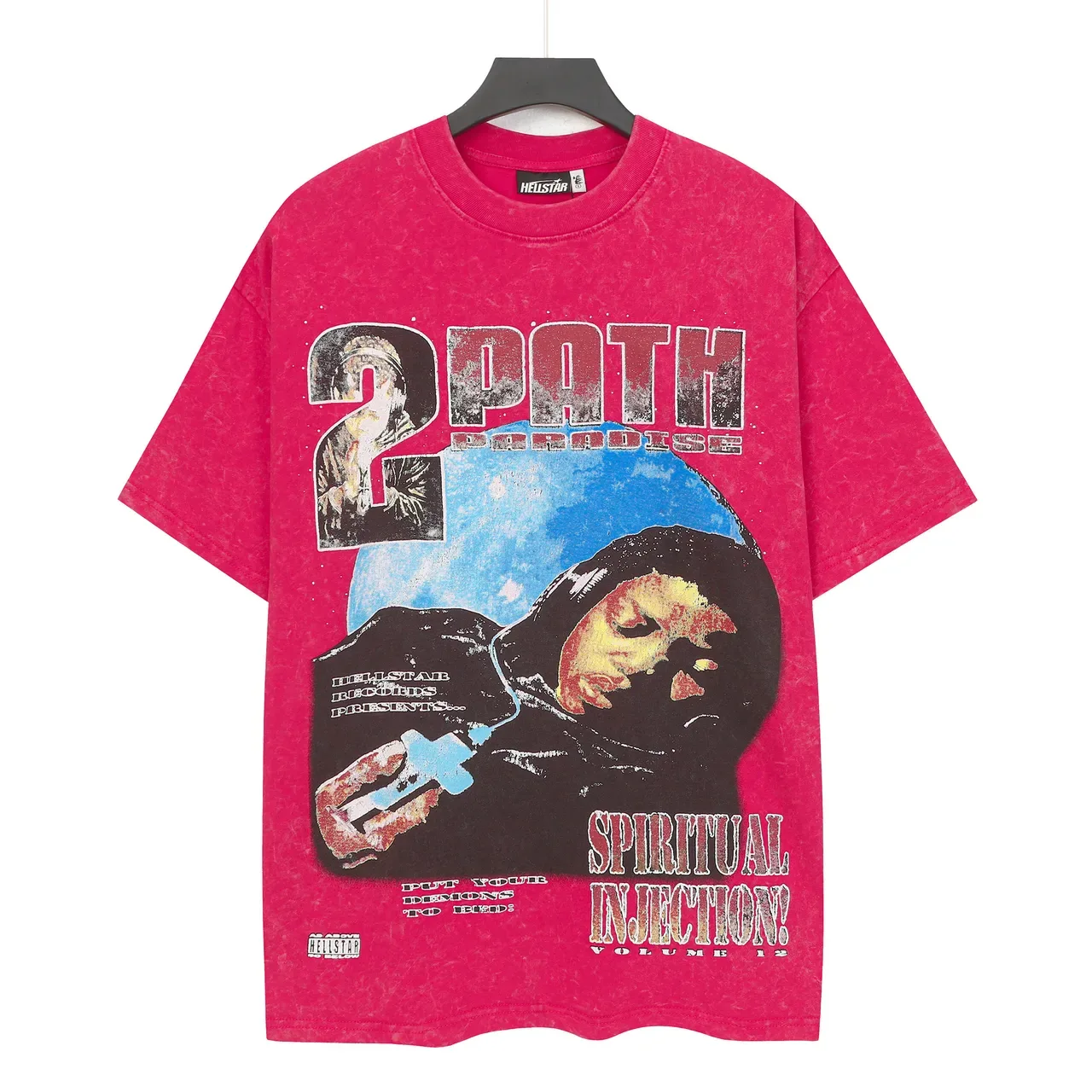 Hellstar Pink Black Oversized Fit Distressed Acid-Wash Finish T-Shirt 2