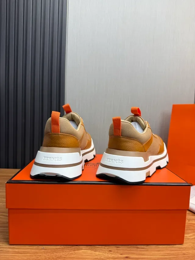 Hermès Beige Brown Mixed-Material Upper Layered Chunky Sole Sneakers 3