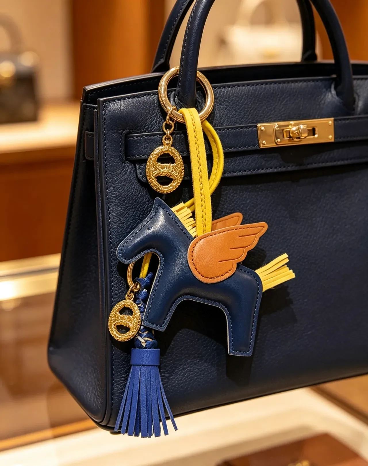 Hermès Beige Navy Structured Pebbled Leather Top-Handle Satchel Handbag 7