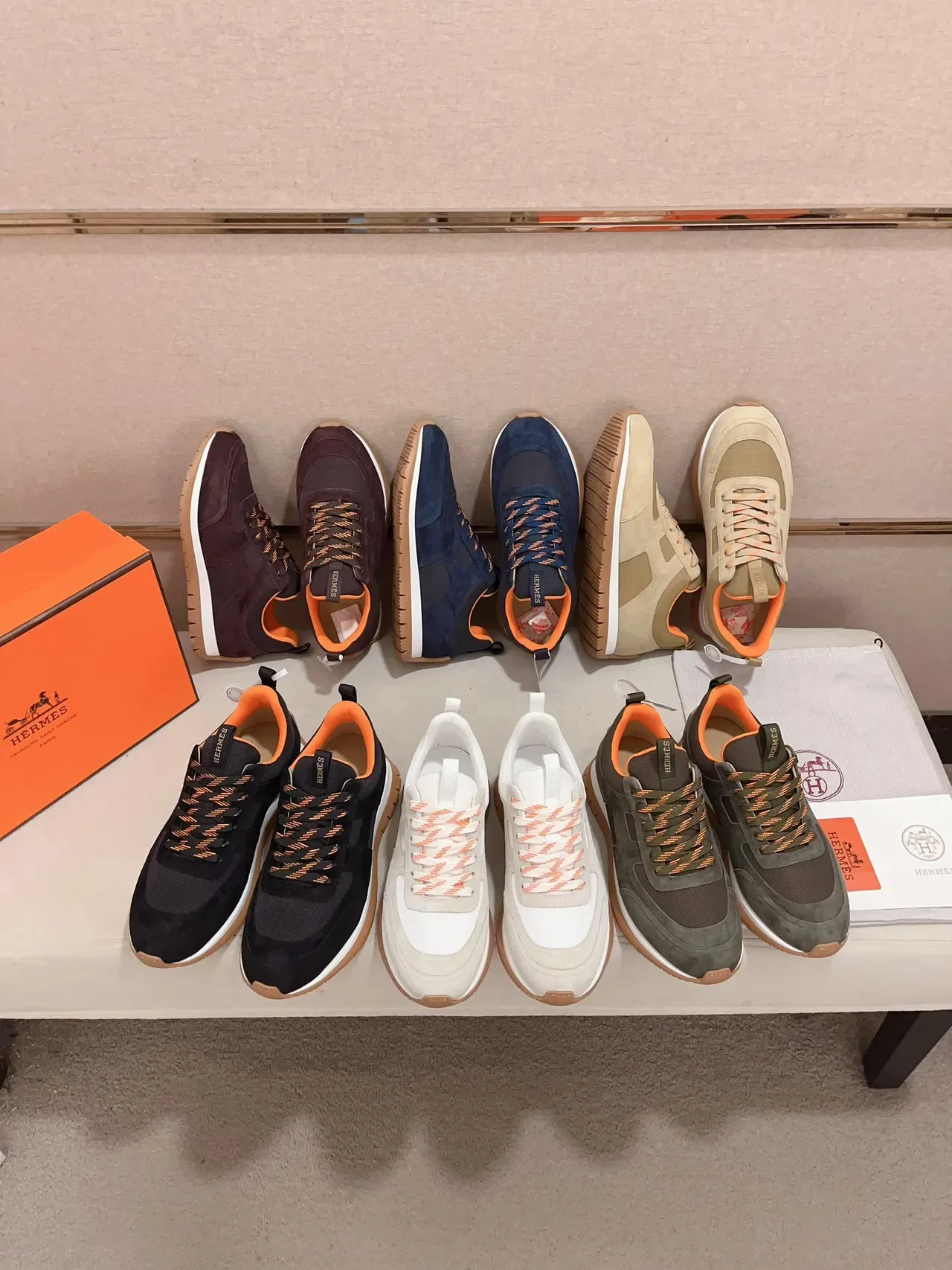 Hermès Black and Orange Suede Mesh Lifestyle Sneaker 2