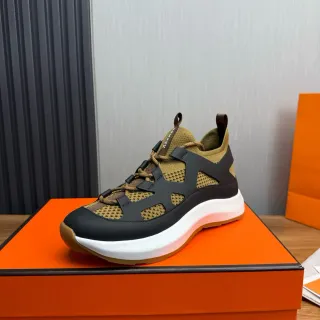 Hermès Black Beige Cutout Strap Overlay Knit Mesh Upper Lifestyle Sneakers